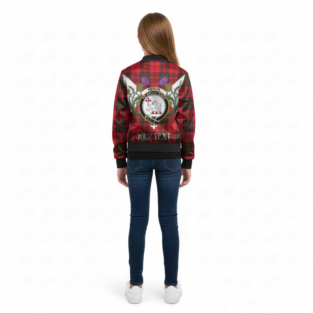 Heron Tartan Family Crest Kid Bomber Jacket Scottish Burns Night Thistle Floral