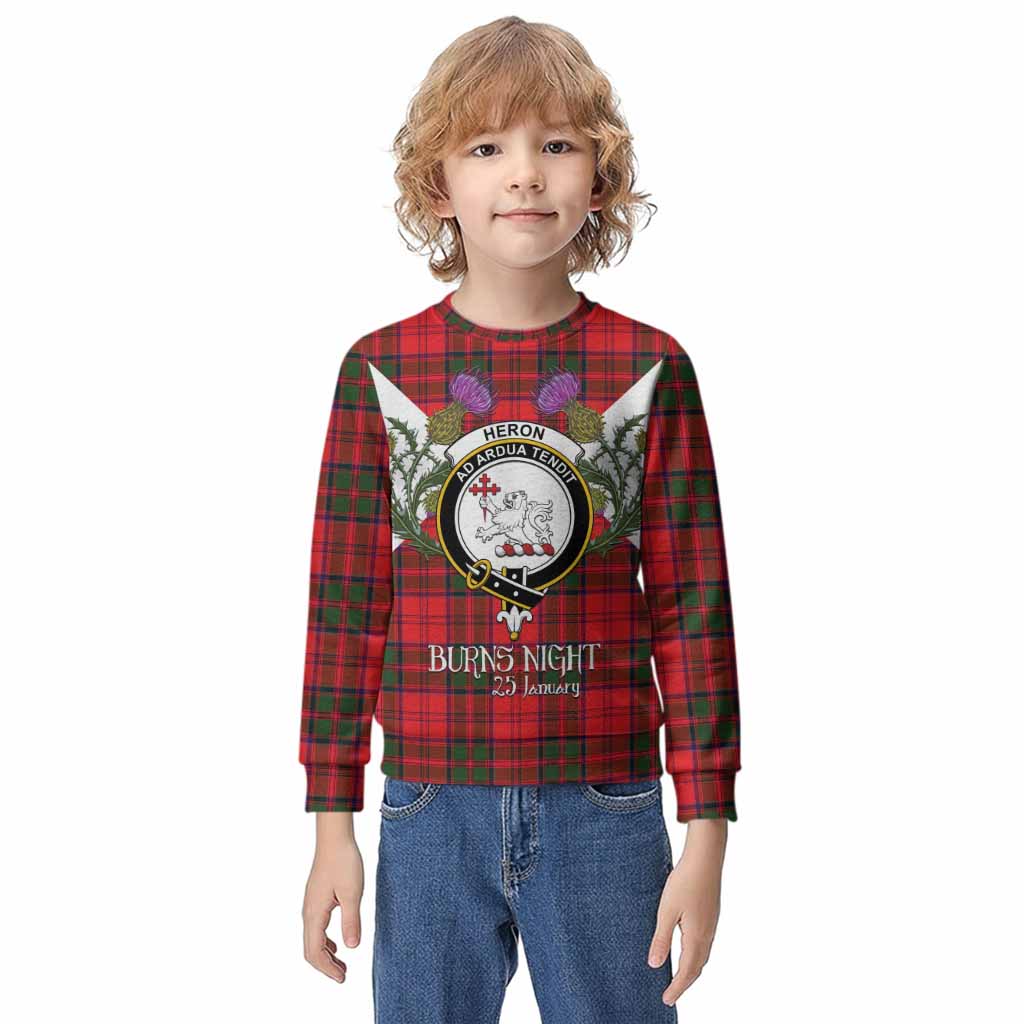 Heron Tartan Family Crest Kid Knitted Sweatshirt Scottish Burns Night Thistle Floral