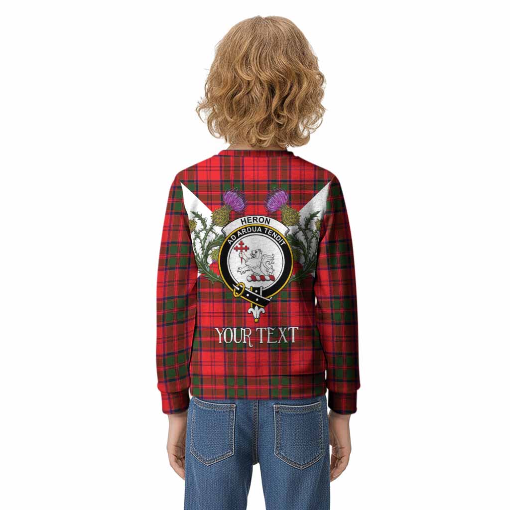 Heron Tartan Family Crest Kid Knitted Sweatshirt Scottish Burns Night Thistle Floral