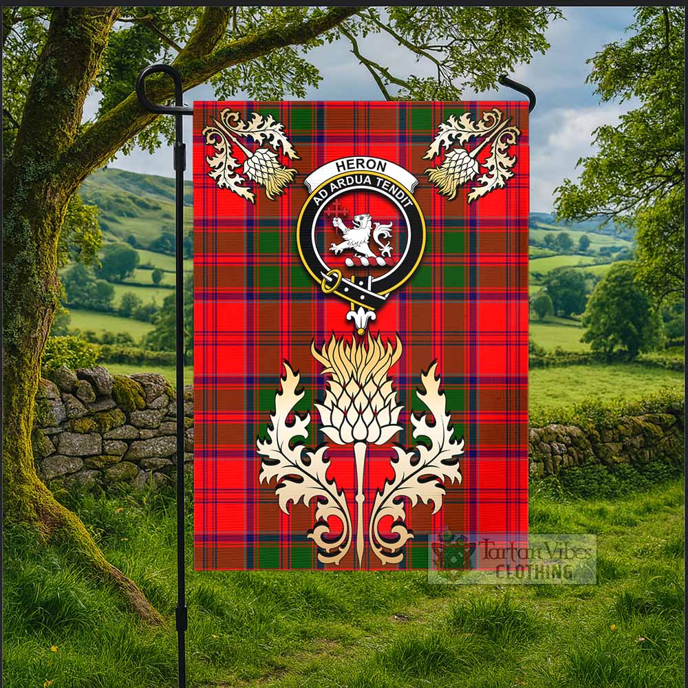 Heron Tartan Garden Flag with Golden Regal Scottish Thistle Emblem - Tartan Vibes Clothing