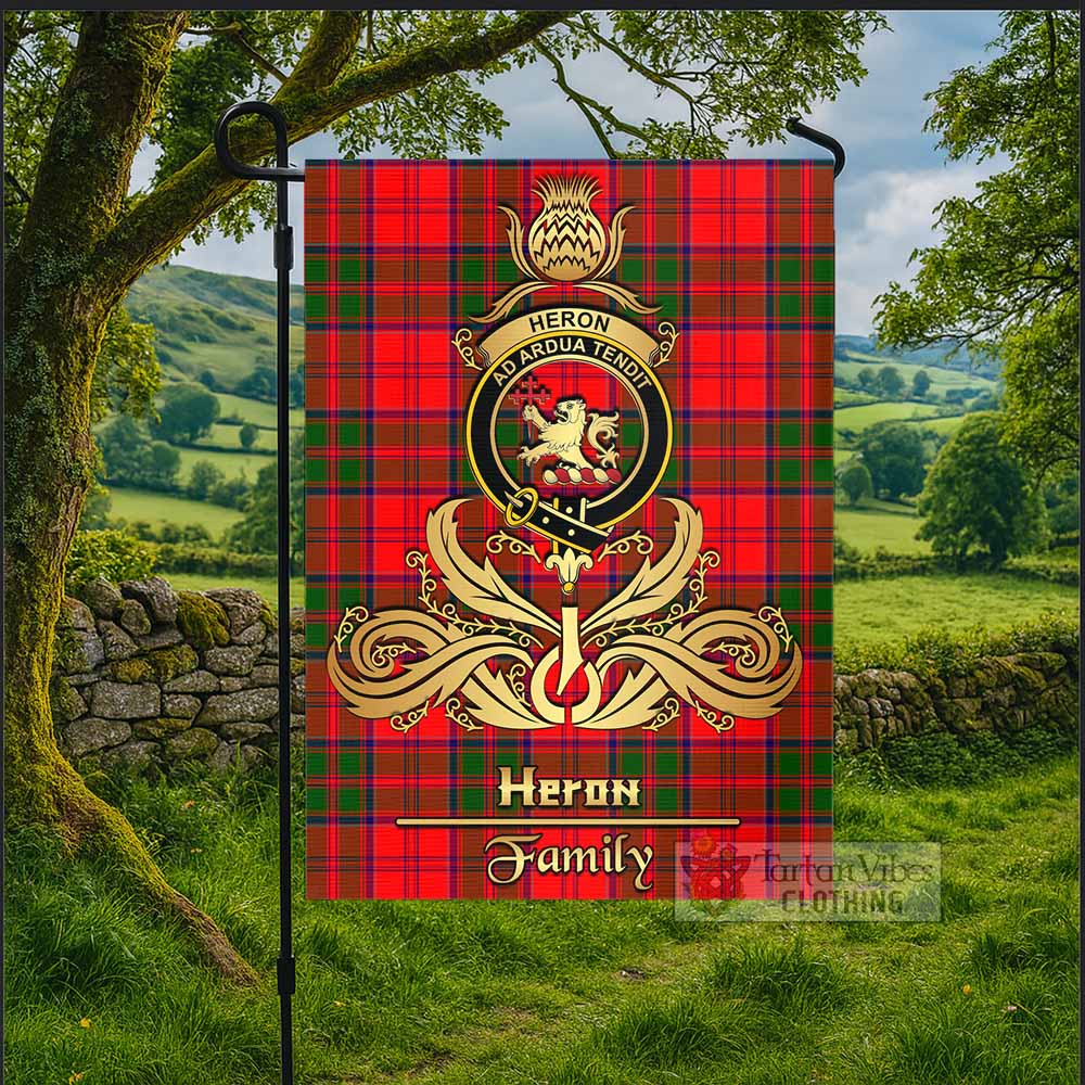 Heron Tartan Garden Flag with Highland Thistle Cherish Family Crest Style - Tartan Vibes Clothing