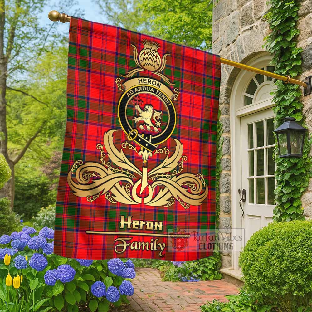 Heron Tartan Garden Flag with Highland Thistle Cherish Family Crest Style - Tartan Vibes Clothing