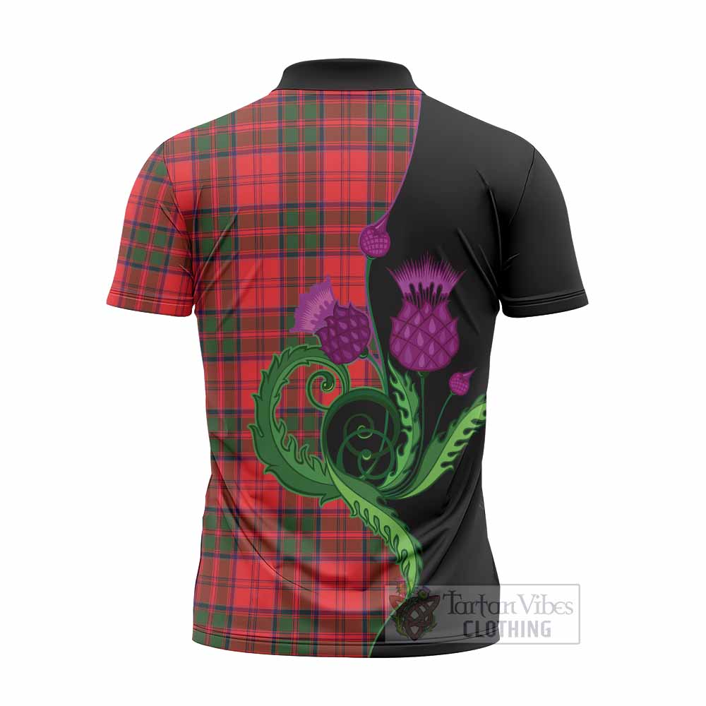 Heron Tartan Zipper Polo Shirt Traditional Scottish Thistle
