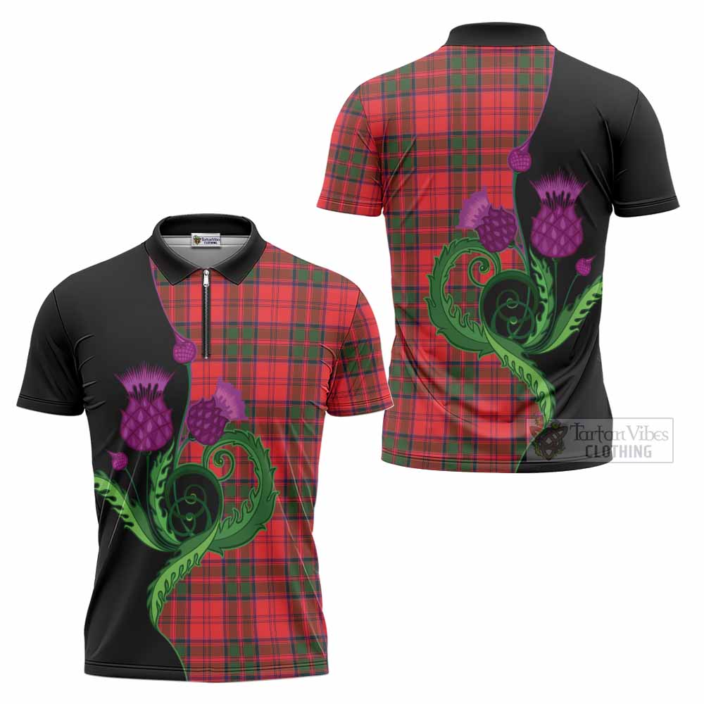 Heron Tartan Zipper Polo Shirt Traditional Scottish Thistle