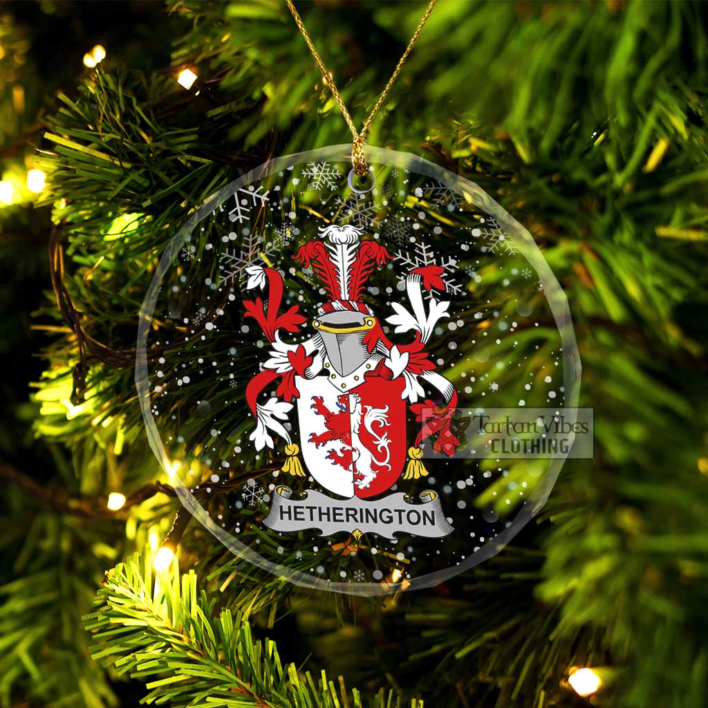 Hetherington Irish Clan Christmas Glass Ornament with Coat of Arms Transparent Glass Circle - 2D-tartanvibesclothing