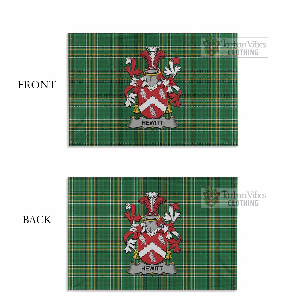 Tartan Vibes Clothing Hewitt Irish Clan Tartan House Flag with Coat of Arms