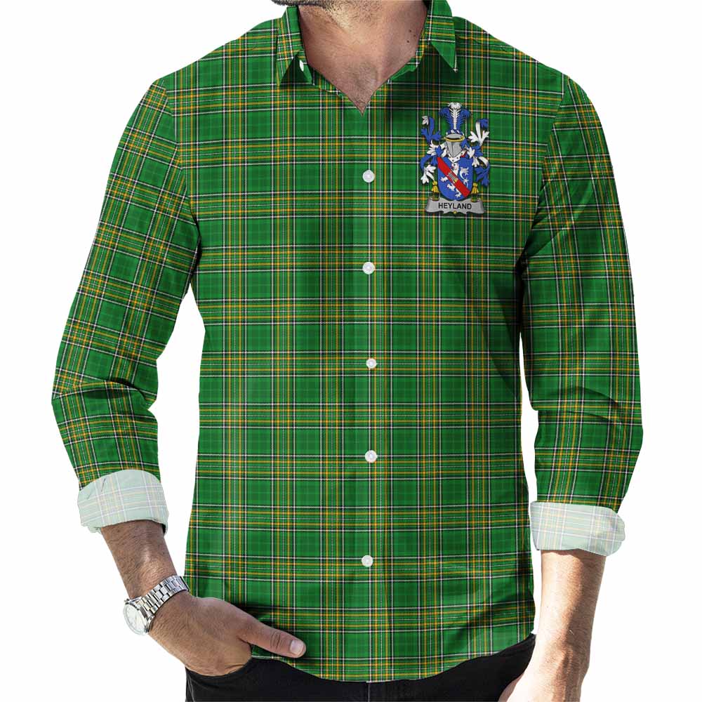 Heyland Irish Clan Tartan Long Sleeve Button Up with Coat of Arms Men's Shirt - Tartan Vibes Clothing