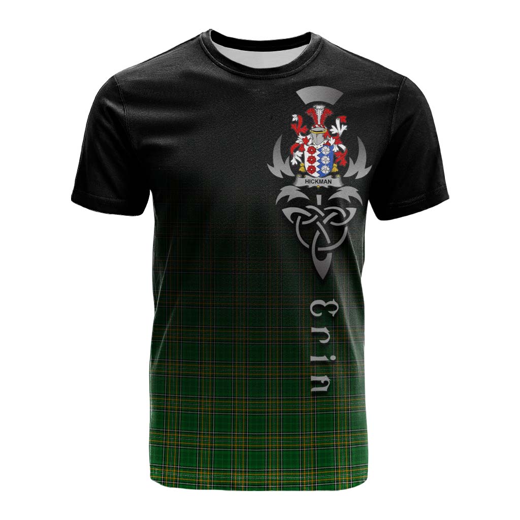 Tartan Vibes Clothing Hickman Irish Clan Cotton T-shirt with Coat of Arms Erin Go Bragh Celtic Inspired