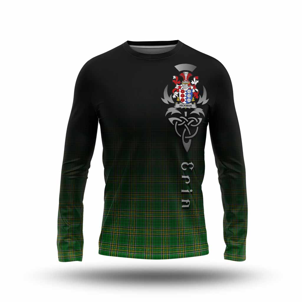 Tartan Vibes Clothing Hickman Irish Clan Long Sleeve T-Shirt with Coat of Arms Erin Go Bragh Celtic Inspired