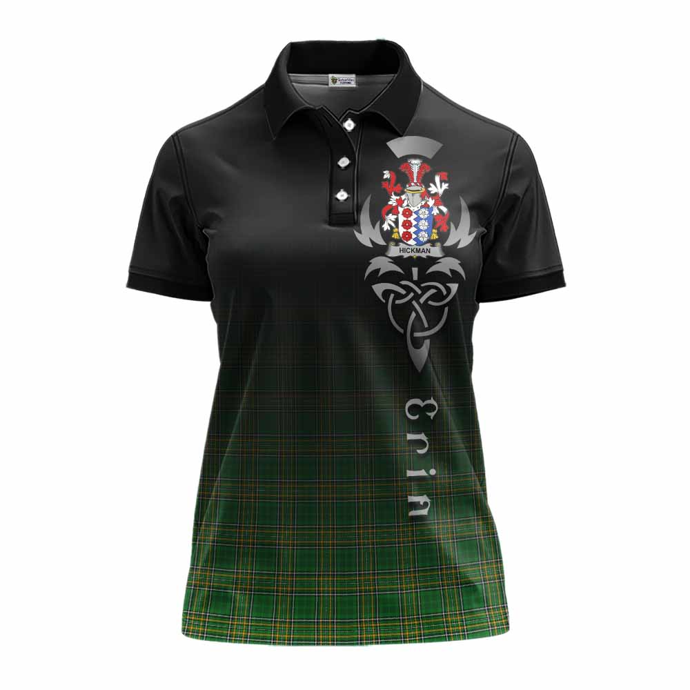 Tartan Vibes Clothing Hickman Irish Clan Women's Polo Shirt with Coat of Arms Erin Go Bragh Celtic Inspired