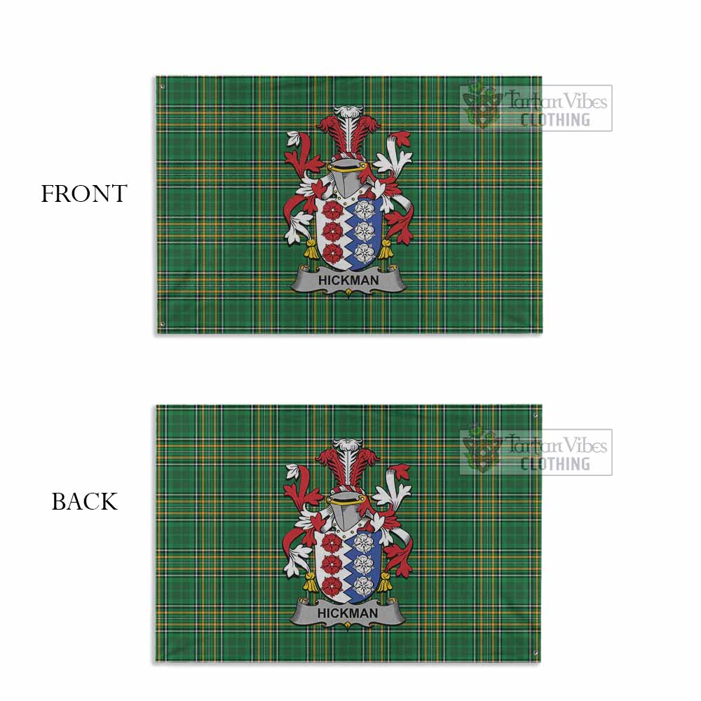 Tartan Vibes Clothing Hickman Irish Clan Tartan House Flag with Coat of Arms