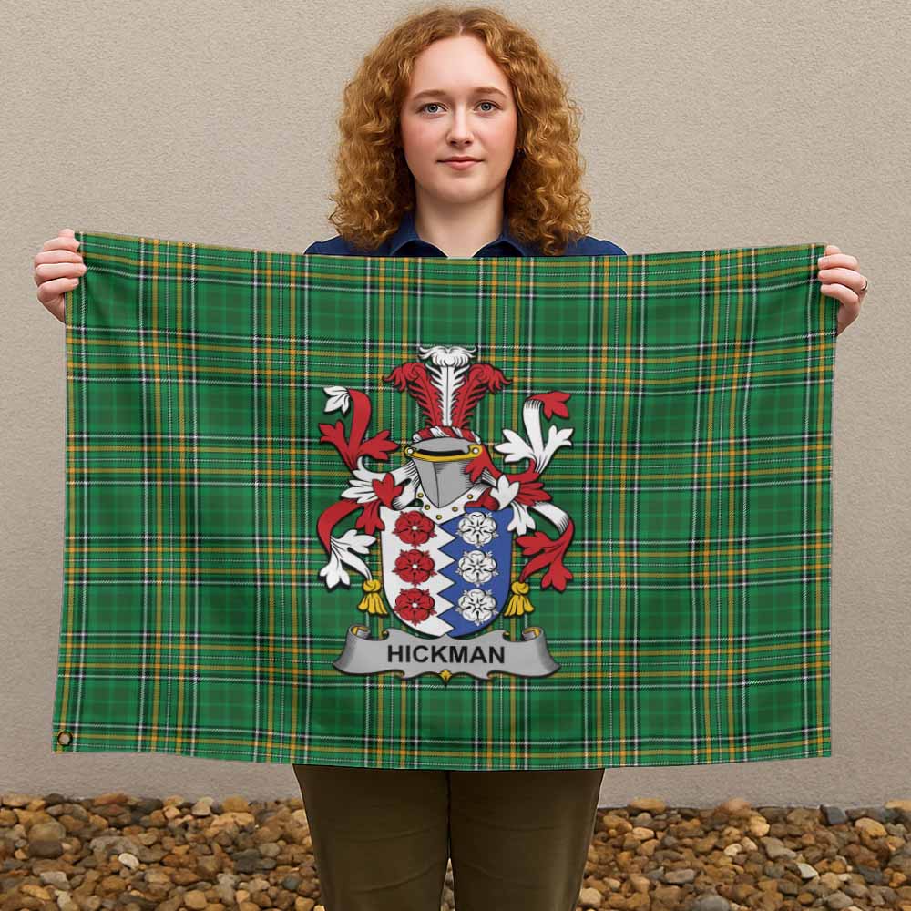 Tartan Vibes Clothing Hickman Irish Clan Tartan House Flag with Coat of Arms