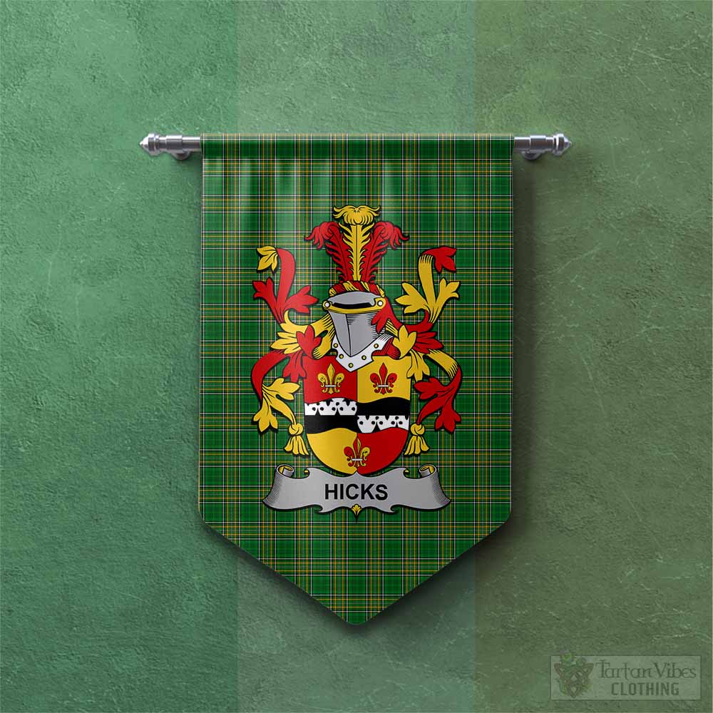 Tartan Vibes Clothing Hicks Irish Clan Tartan Gonfalon, Tartan Banner with Coat of Arms