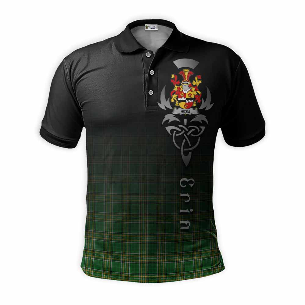 Tartan Vibes Clothing Hicks Irish Clan Polo Shirt with Coat of Arms Erin Go Bragh Celtic Inspired