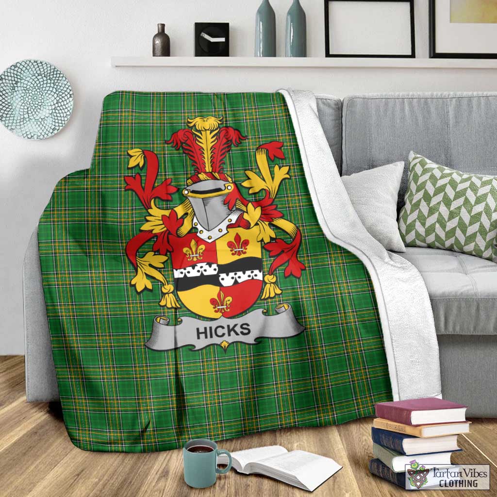 Tartan Vibes Clothing Hicks Irish Clan Tartan Blanket with Coat of Arms