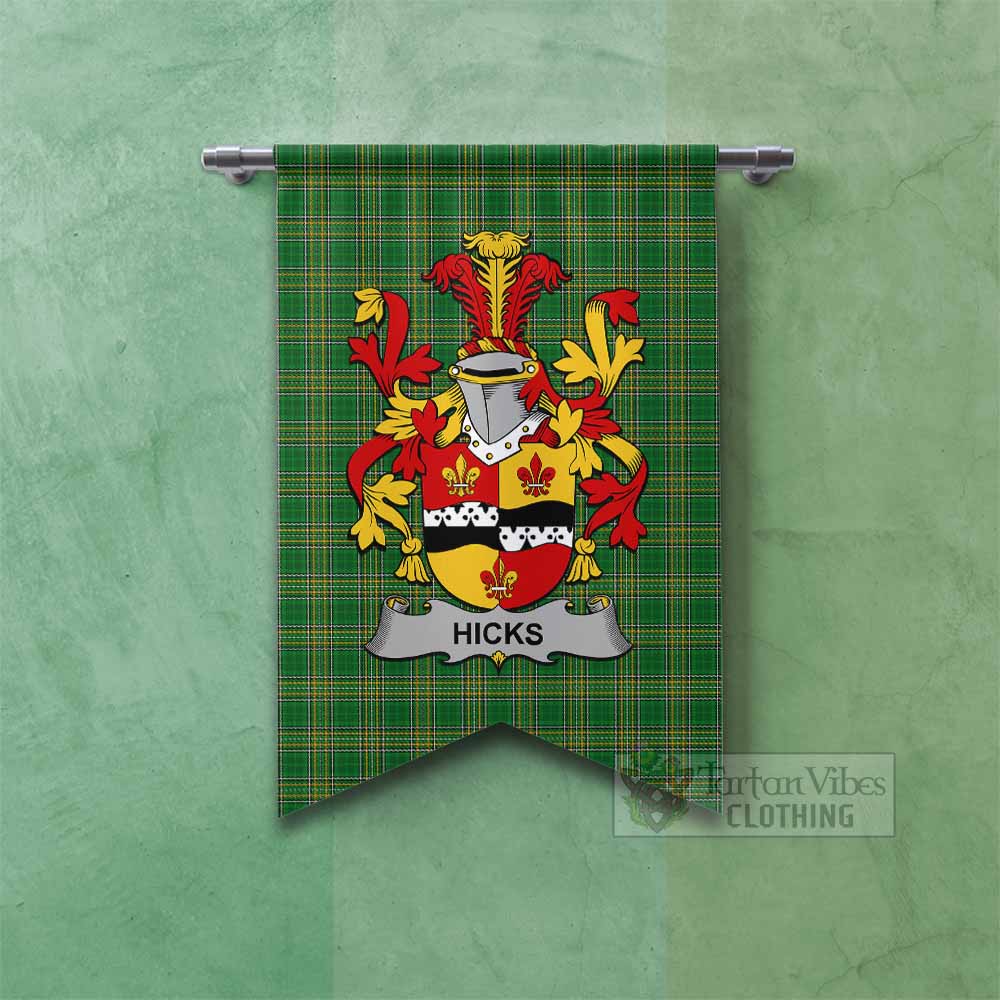 Tartan Vibes Clothing Hicks Irish Clan Tartan Gonfalon, Tartan Banner with Coat of Arms