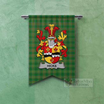 Hicks Irish Clan Tartan Gonfalon, Tartan Banner with Coat of Arms