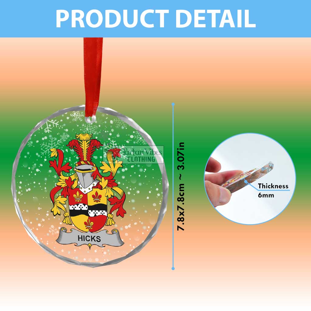 Tartan Vibes Clothing Hicks Irish Clan Christmas Glass Ornament with Coat of Arms