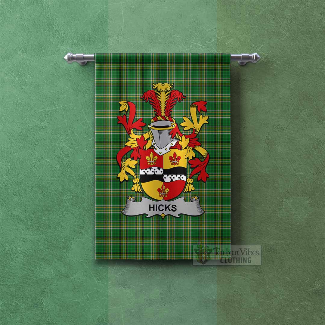 Tartan Vibes Clothing Hicks Irish Clan Tartan Gonfalon, Tartan Banner with Coat of Arms