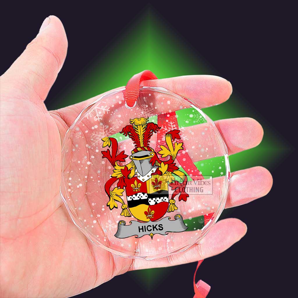 Tartan Vibes Clothing Hicks Irish Clan Christmas Glass Ornament with Coat of Arms