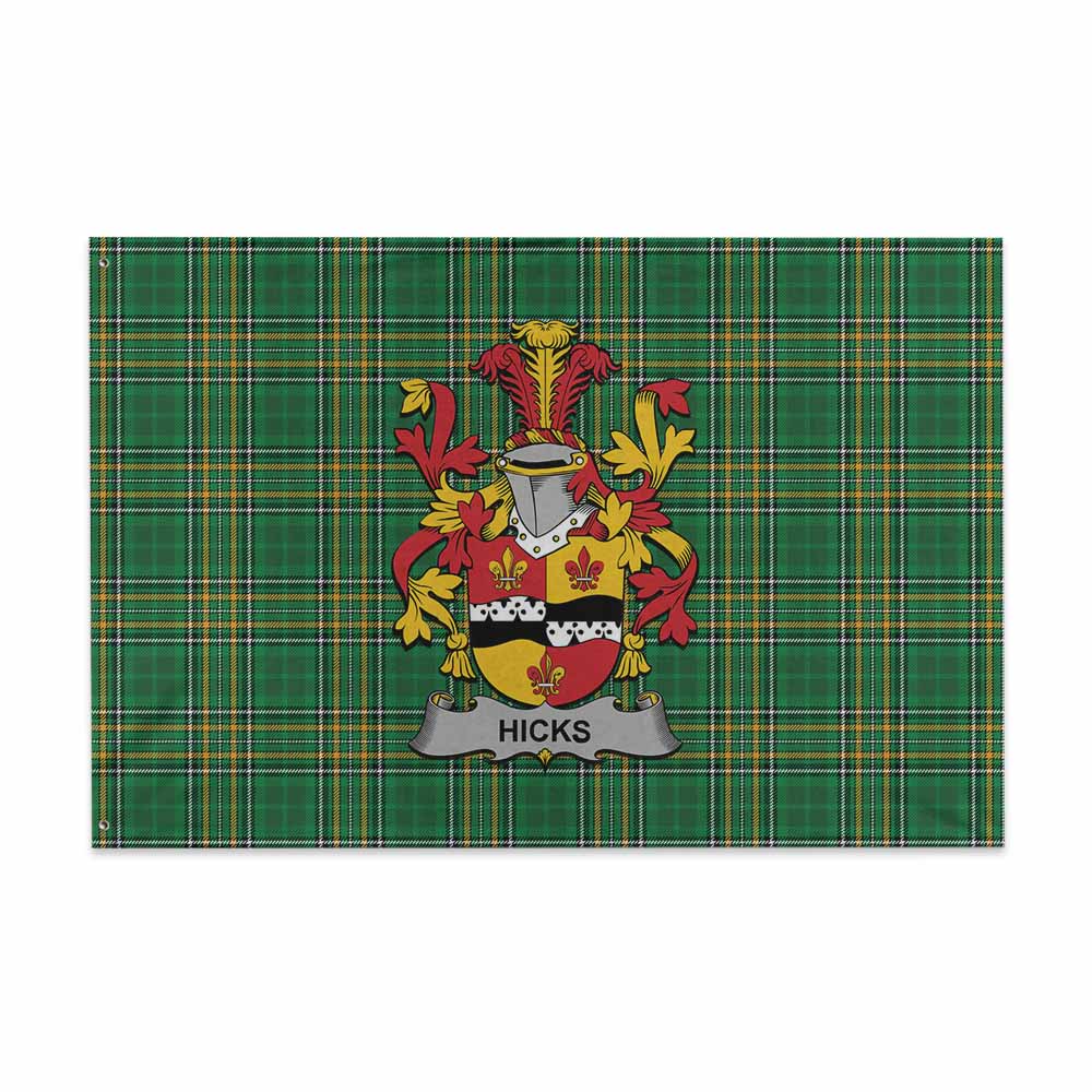 Tartan Vibes Clothing Hicks Irish Clan Tartan House Flag with Coat of Arms