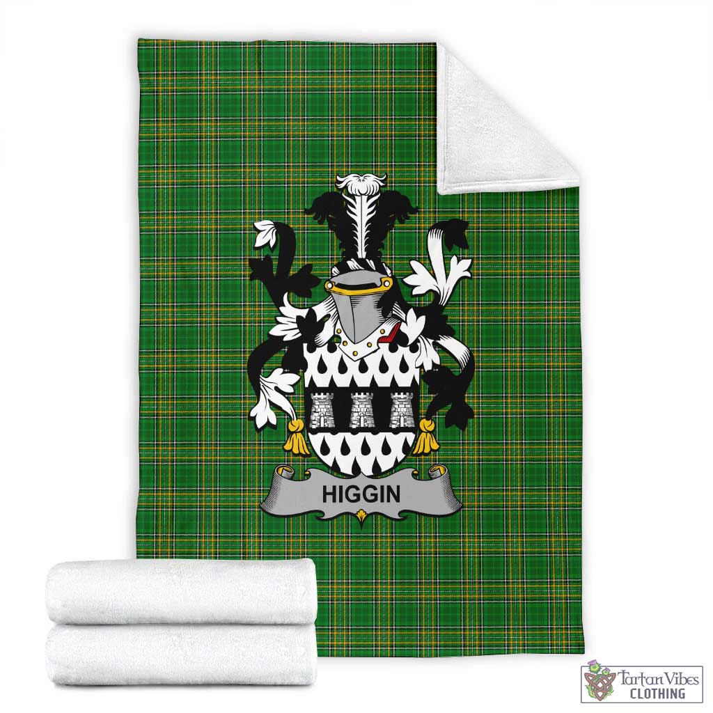 Tartan Vibes Clothing Higgin Irish Clan Tartan Blanket with Coat of Arms