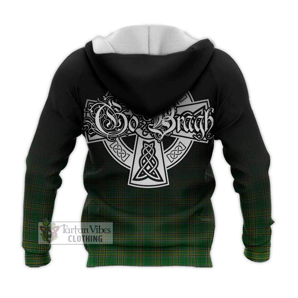 Tartan Vibes Clothing Higgin Irish Clan Knitted Hoodie with Coat of Arms Erin Go Bragh Celtic Inspired