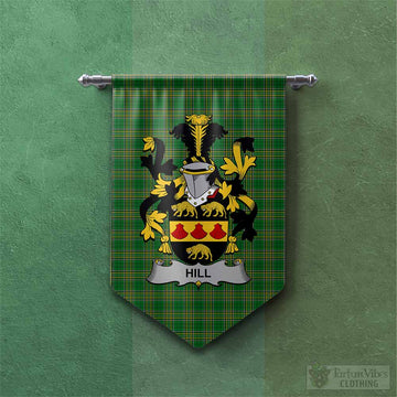 Hill Irish Clan Tartan Gonfalon, Tartan Banner with Coat of Arms
