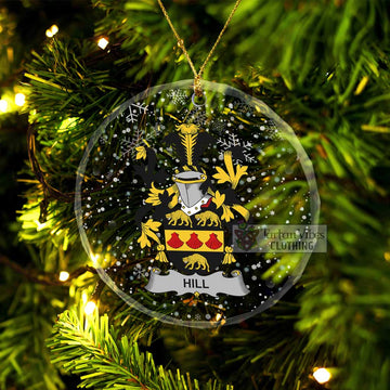Hill Irish Clan Christmas Glass Ornament with Coat of Arms Transparent Glass Circle - 2D-tartanvibesclothing