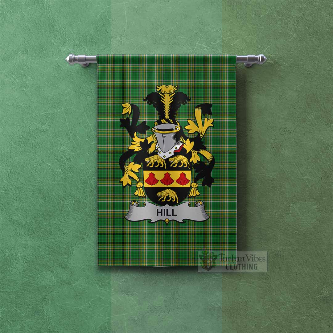 Tartan Vibes Clothing Hill Irish Clan Tartan Gonfalon, Tartan Banner with Coat of Arms