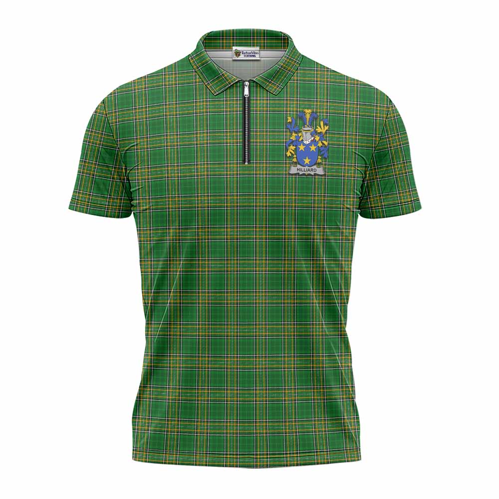 Hilliard Irish Clan Tartan Zipper Polo Shirt with Coat of Arms
