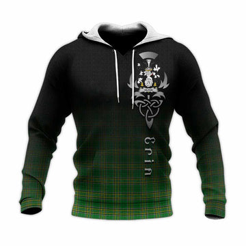 Tartan Vibes Clothing Hilton Irish Clan Knitted Hoodie with Coat of Arms Erin Go Bragh Celtic Inspired