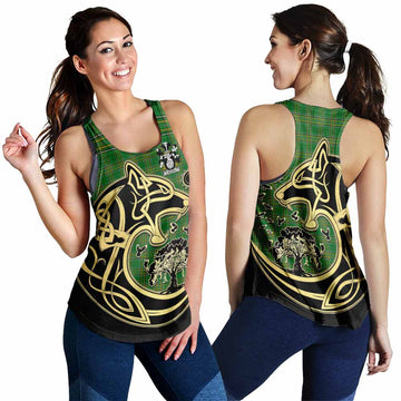 Hilton Irish Tartan Women's Racerback Tanks with Coat of Arms Celtic Wolf Style