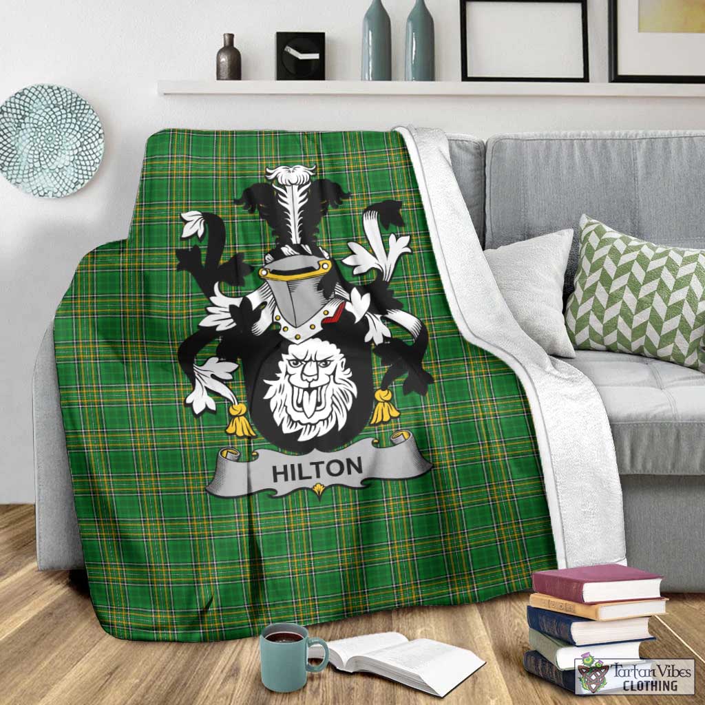 Tartan Vibes Clothing Hilton Irish Clan Tartan Blanket with Coat of Arms