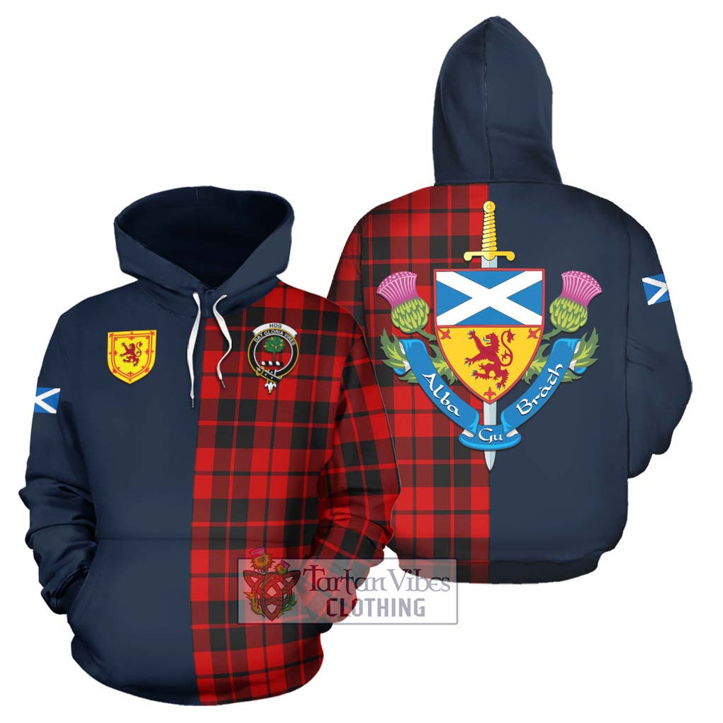 Hog Tartan Hoodie Alba with Scottish Lion Royal Arm Half Style Zip Hoodie - Tartan Vibes Clothing