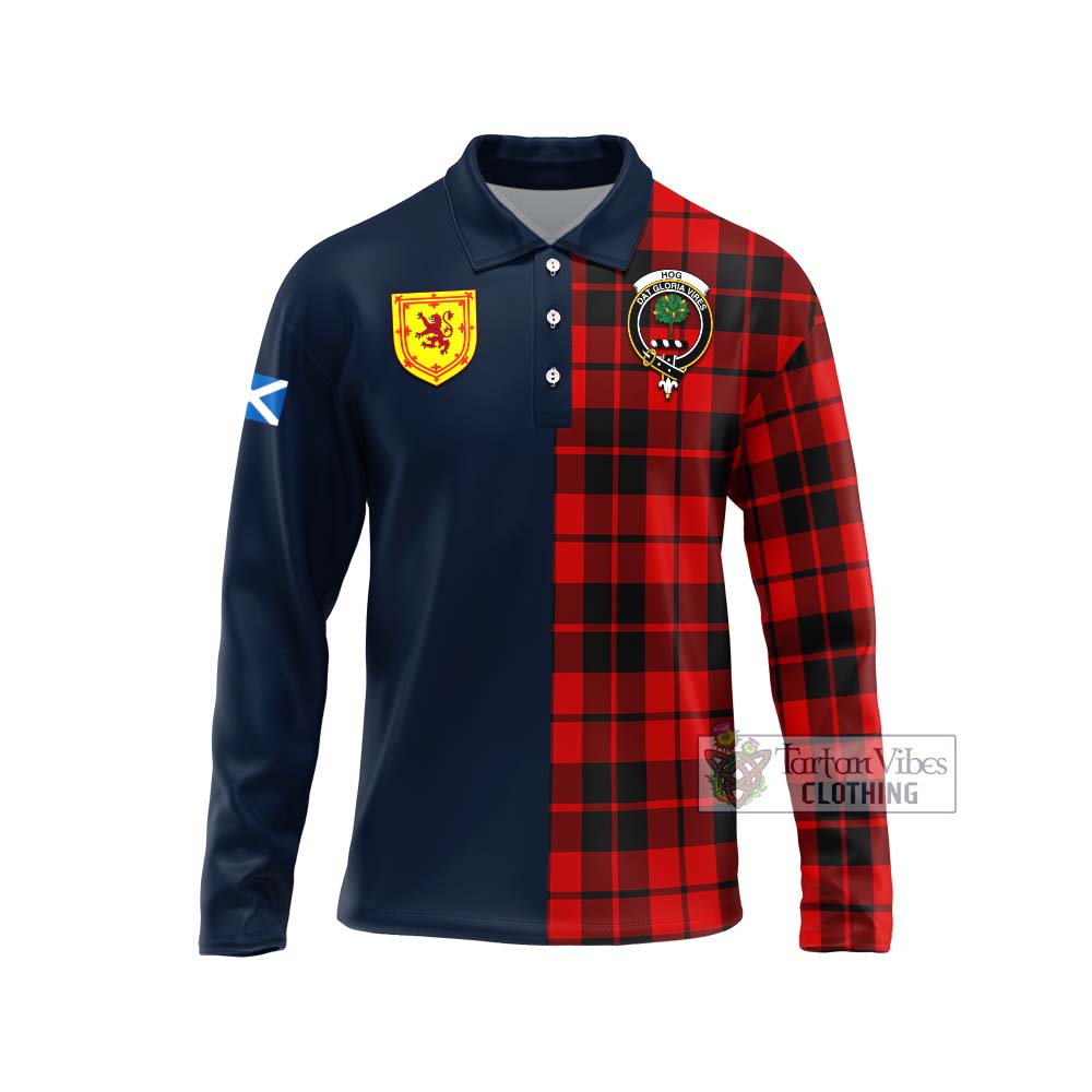 Hog Tartan Long Sleeve Polo Shirt Alba with Scottish Lion Royal Arm Half Style Unisex - Tartan Vibes Clothing
