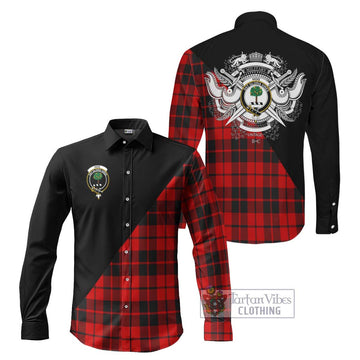 Hog Tartan Long Sleeve Button Shirt with Family Crest and Military Logo Style Men's Shirt S - Tartanvibesclothing Shop