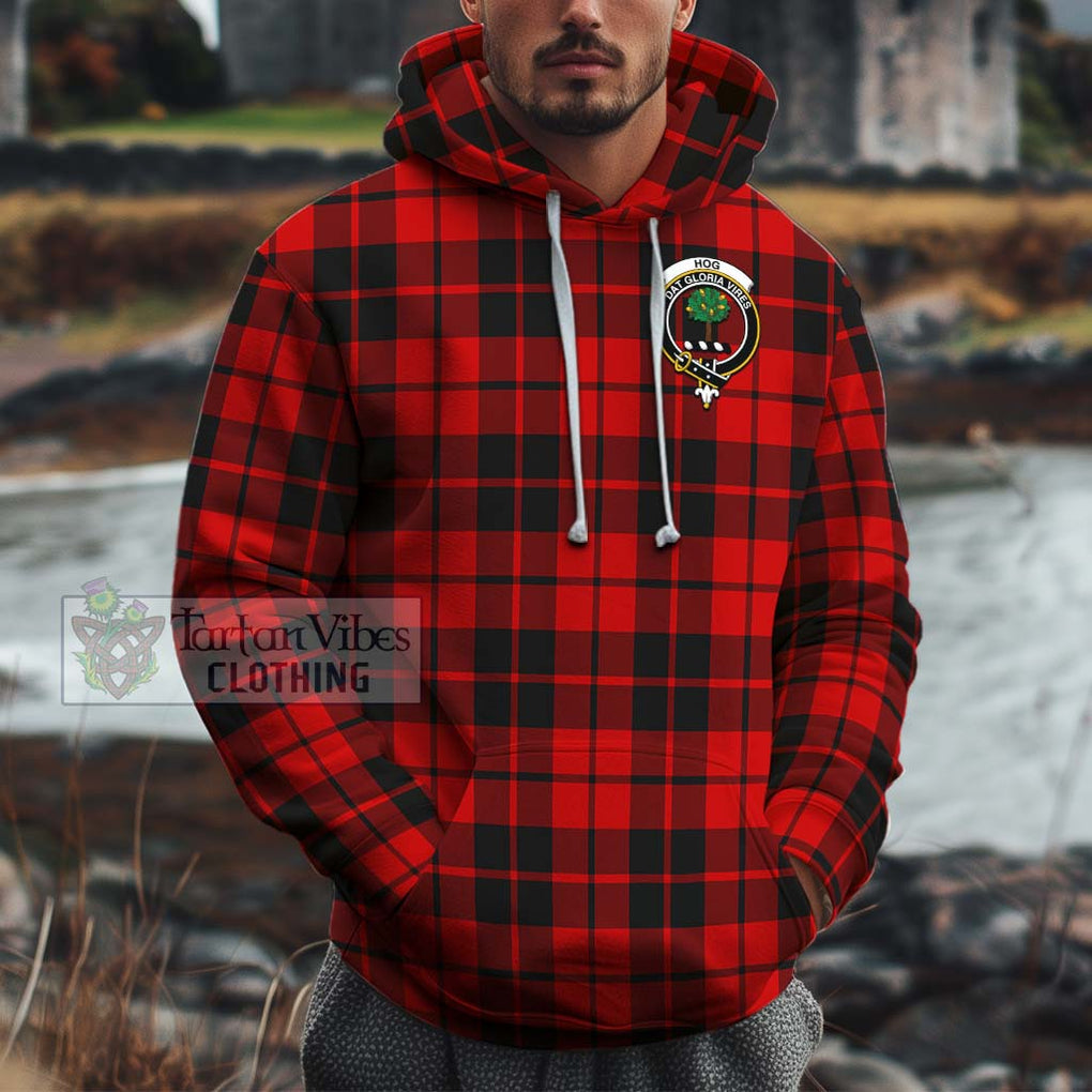 Hog Tartan Cotton Hoodie with Family Crest Zip Hoodie - Tartan Vibes Clothing