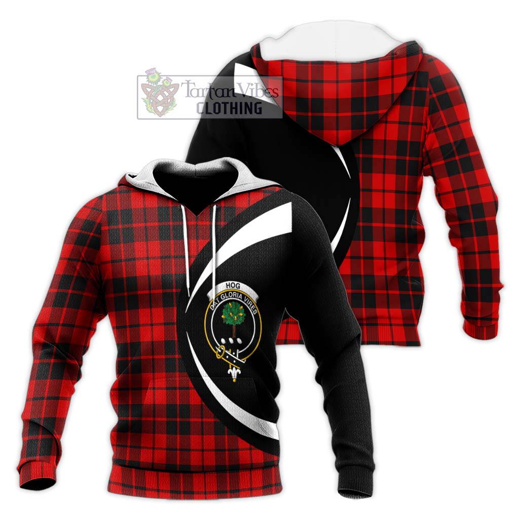 Hog Tartan Knitted Hoodie with Family Crest Circle Style Unisex Knitted Pullover Hoodie - Tartan Vibes Clothing