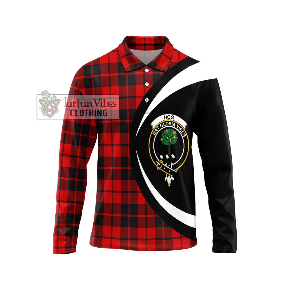 Hog Tartan Long Sleeve Polo Shirt with Family Crest Circle Style Unisex - Tartan Vibes Clothing