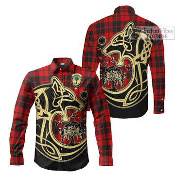 Hog Tartan Long Sleeve Button Shirt with Family Crest Celtic Wolf Style Men's Shirt S - Tartan Vibes Clothing