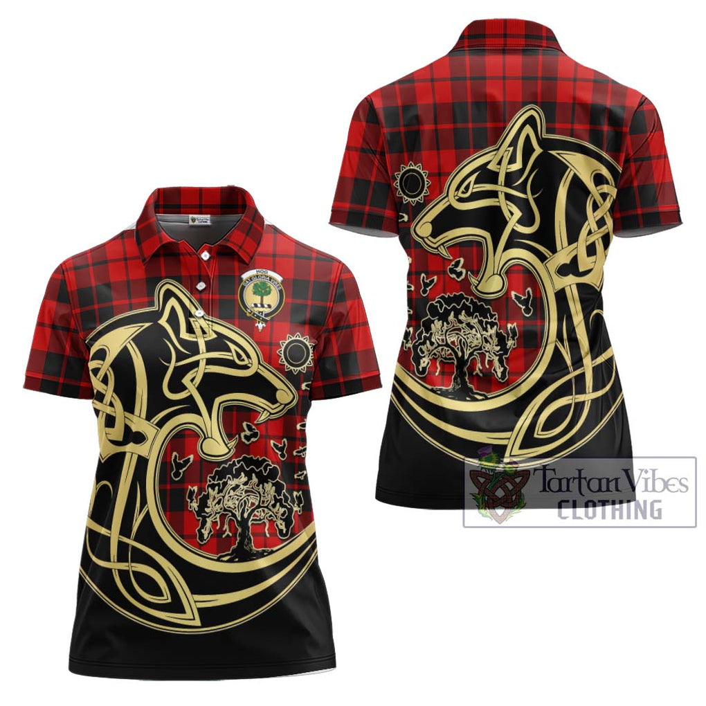 Hog Tartan Women's Polo Shirt with Family Crest Celtic Wolf Style Women - Tartan Vibes Clothing