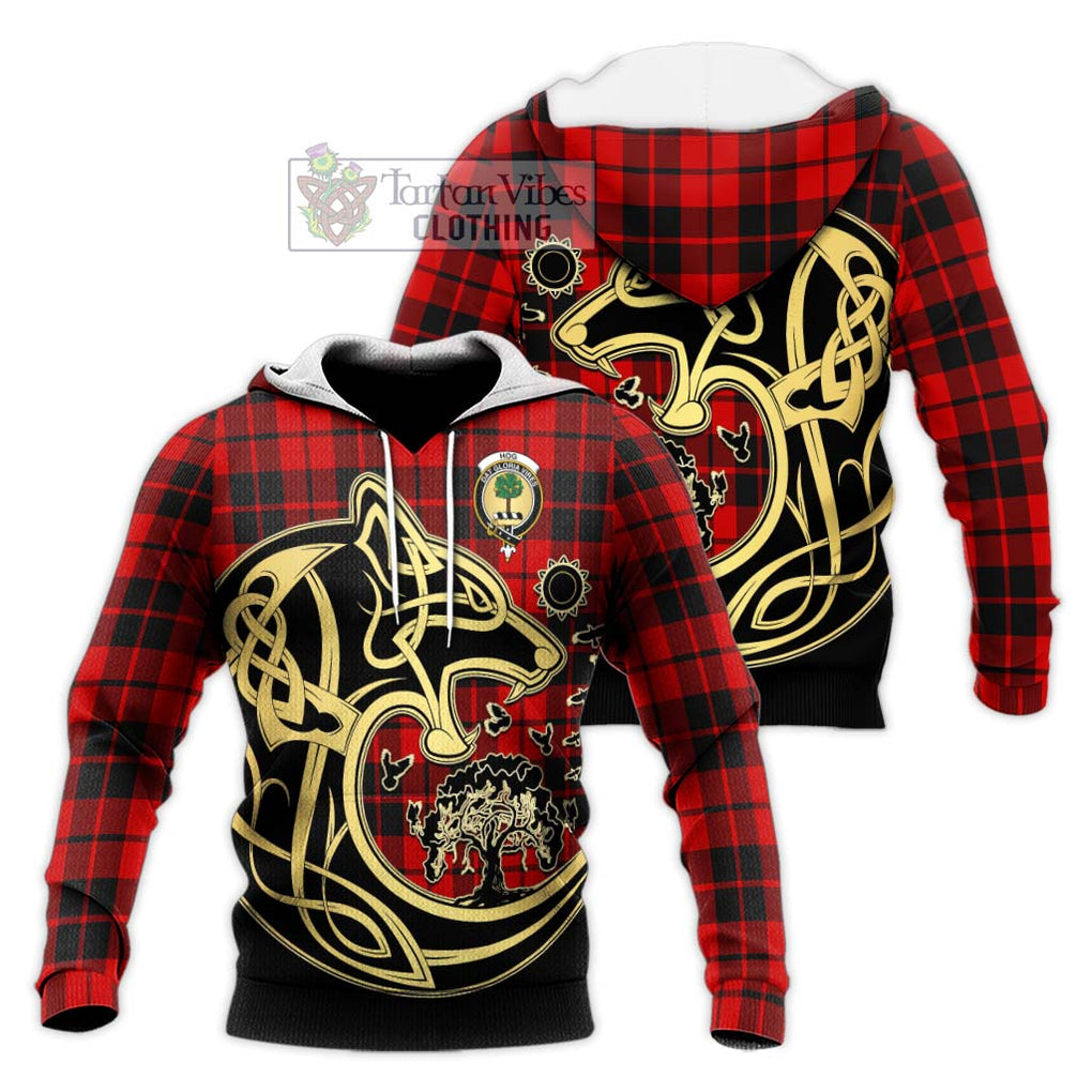 Hog Tartan Knitted Hoodie with Family Crest Celtic Wolf Style Unisex Knitted Pullover Hoodie - Tartan Vibes Clothing