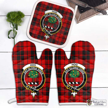 Hog Tartan Combo Oven Mitt & Pot-Holder with Family Crest Combo 2 Oven Mitt & 1 Pot-Holder Black - Tartan Vibes Clothing