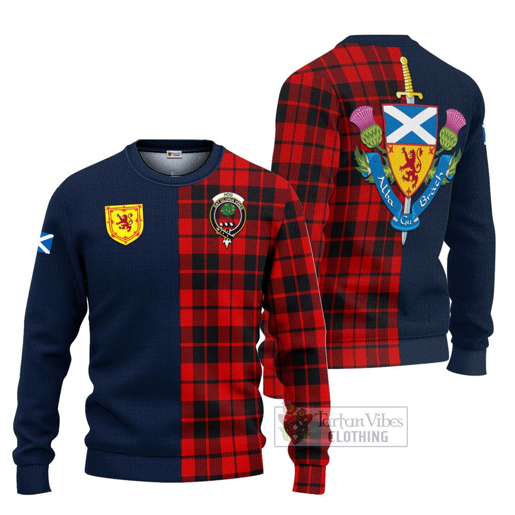 Hog Tartan Ugly Sweater Alba with Scottish Lion Royal Arm Half Style Unisex - Tartan Vibes Clothing