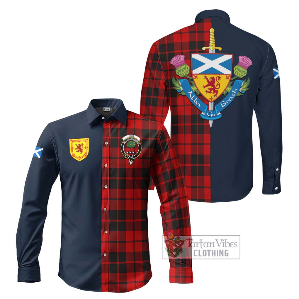 Tartan Vibes Clothing Hog Tartan Long Sleeve Button Shirt with Scottish Lion Royal Arm Half Style