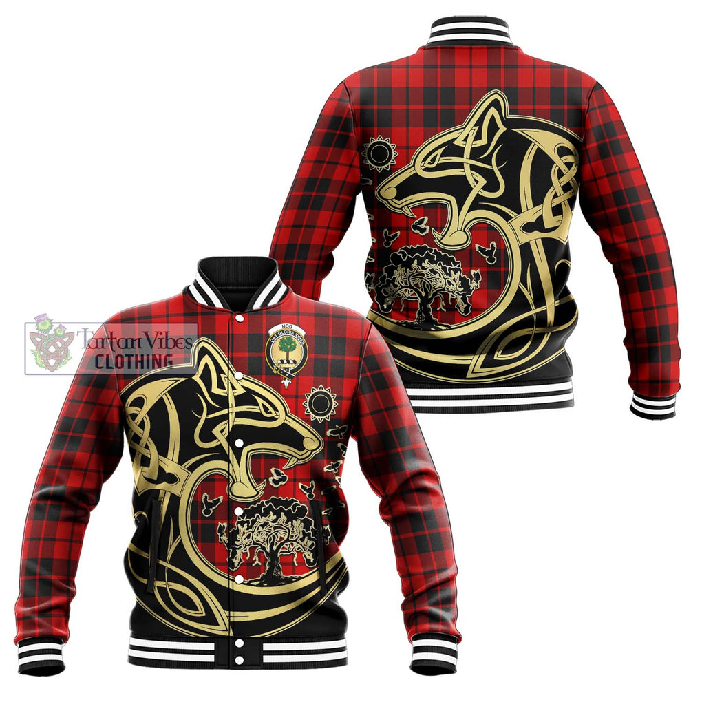 Hog Tartan Baseball Jacket with Family Crest Celtic Wolf Style Unisex - Tartan Vibes Clothing