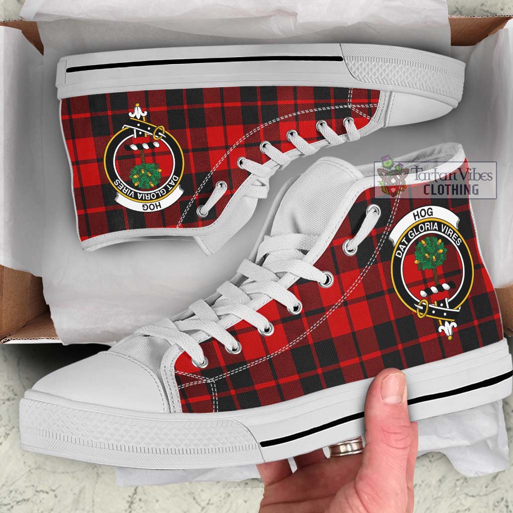 Hog Tartan High Top Shoes with Family Crest Kid High Top - White Sole - Tartan Vibes Clothing