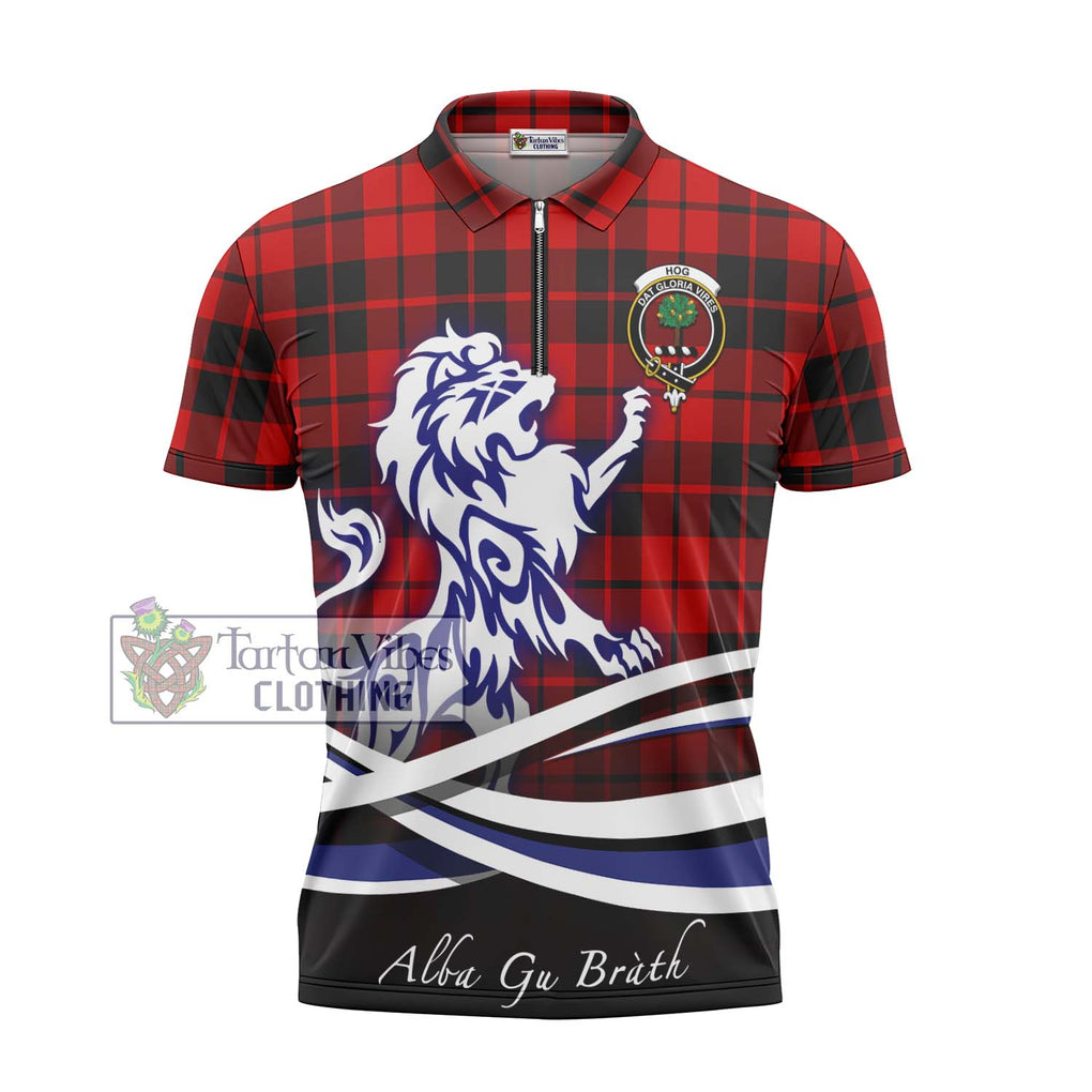 Hog Tartan Zipper Polo Shirt with Alba Gu Brath Regal Lion Emblem - Tartan Vibes Clothing