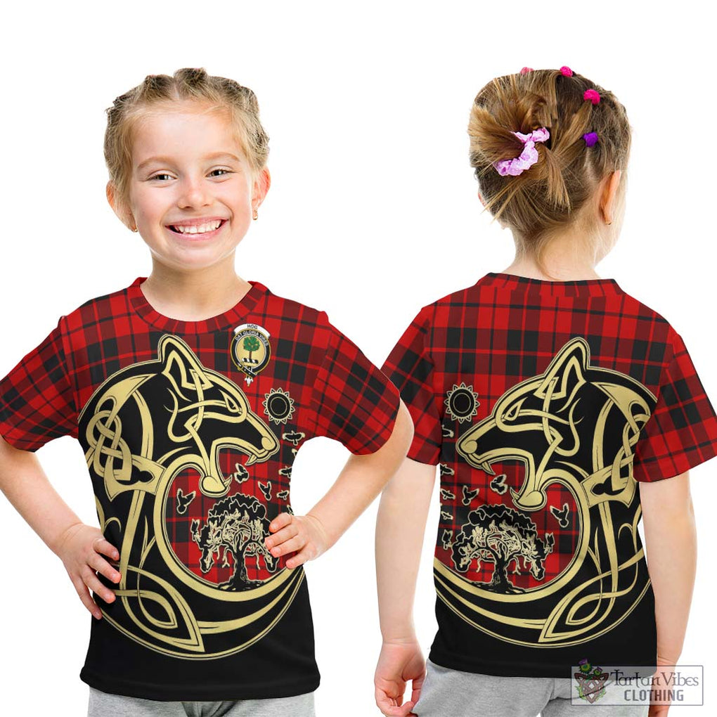 Hog Tartan Kid T-Shirt with Family Crest Celtic Wolf Style - Tartan Vibes Clothing